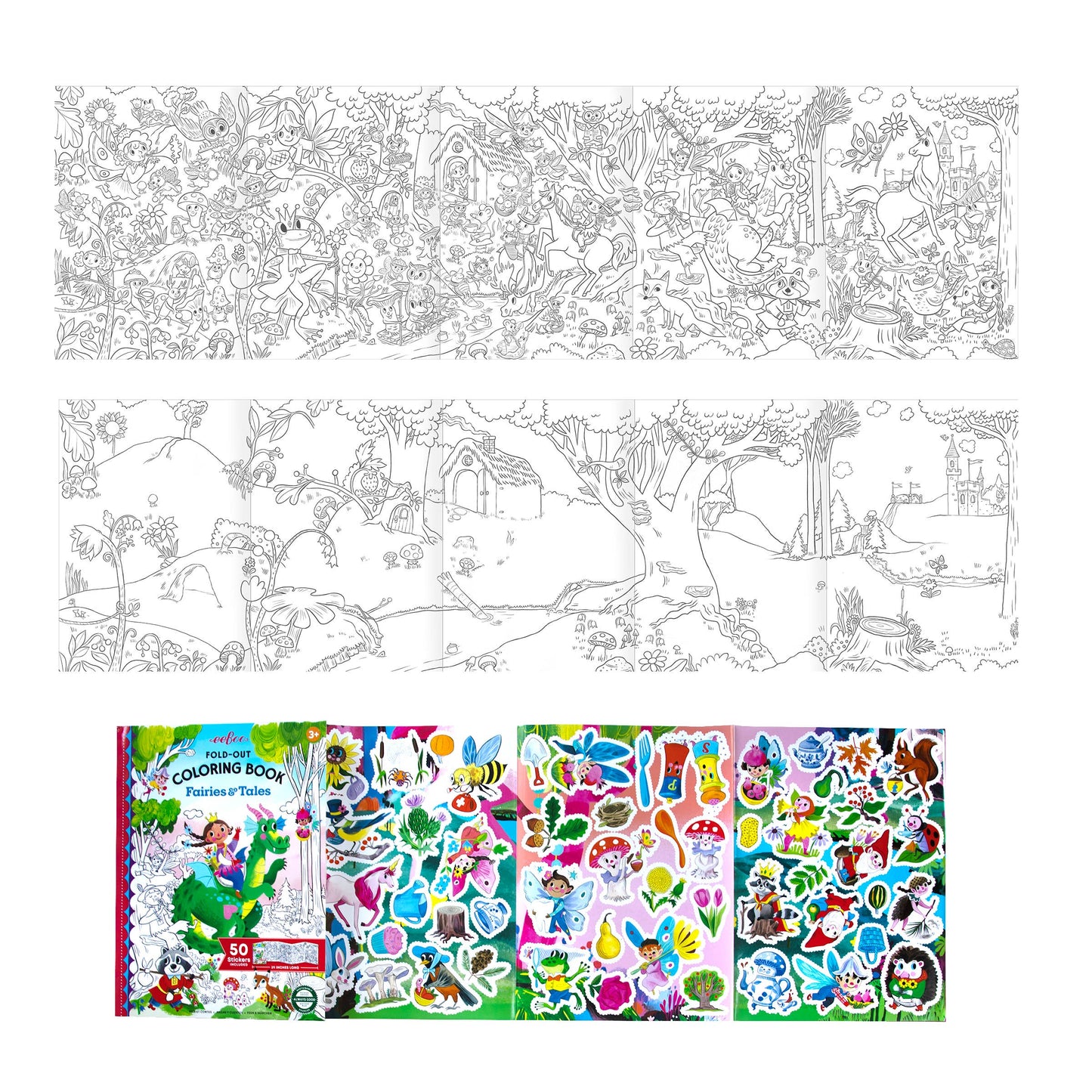 Fairies and Tales Fold-Out Coloring Book with Stickers by eeBoo