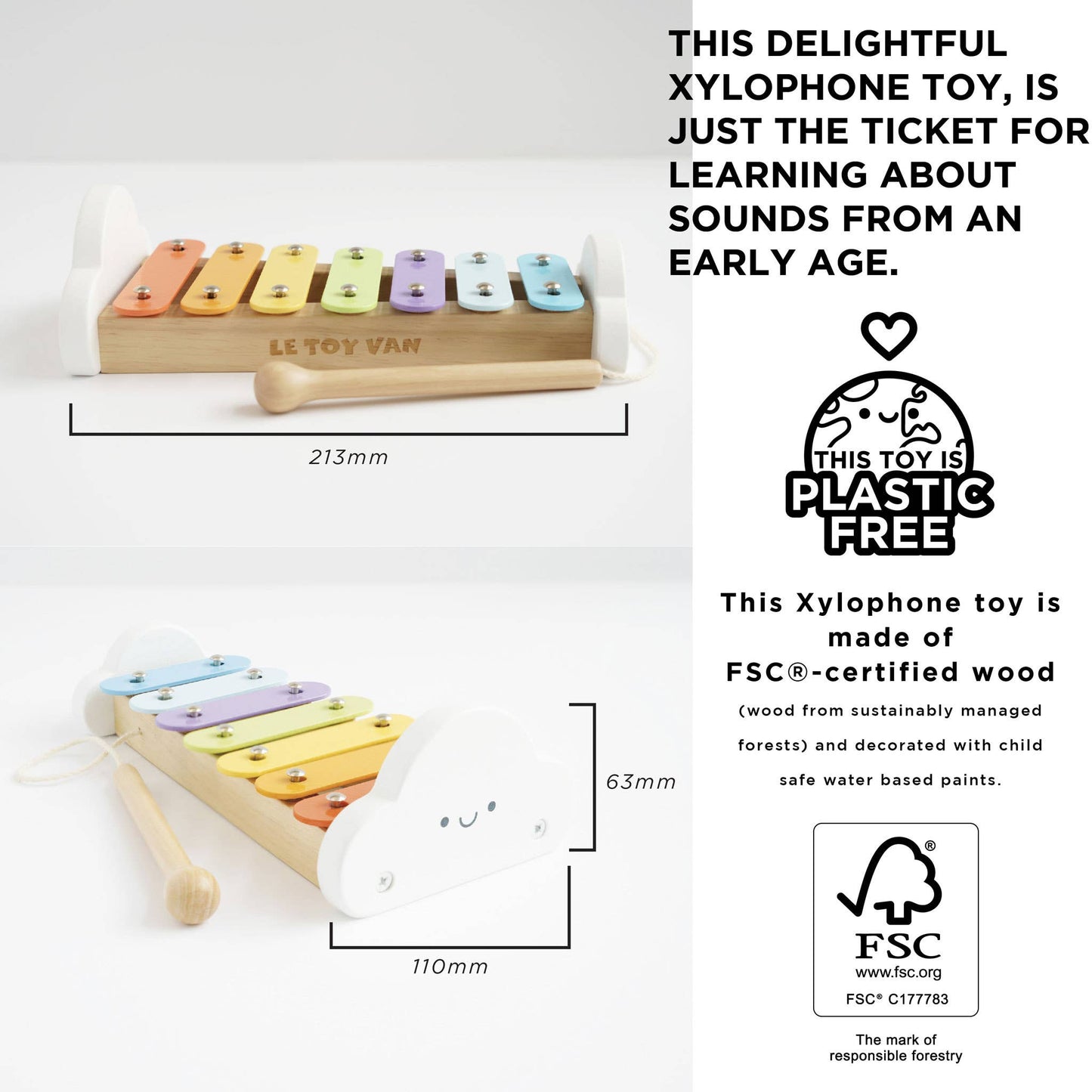 Rainbow Wooden Xylophone by Le Toy Van