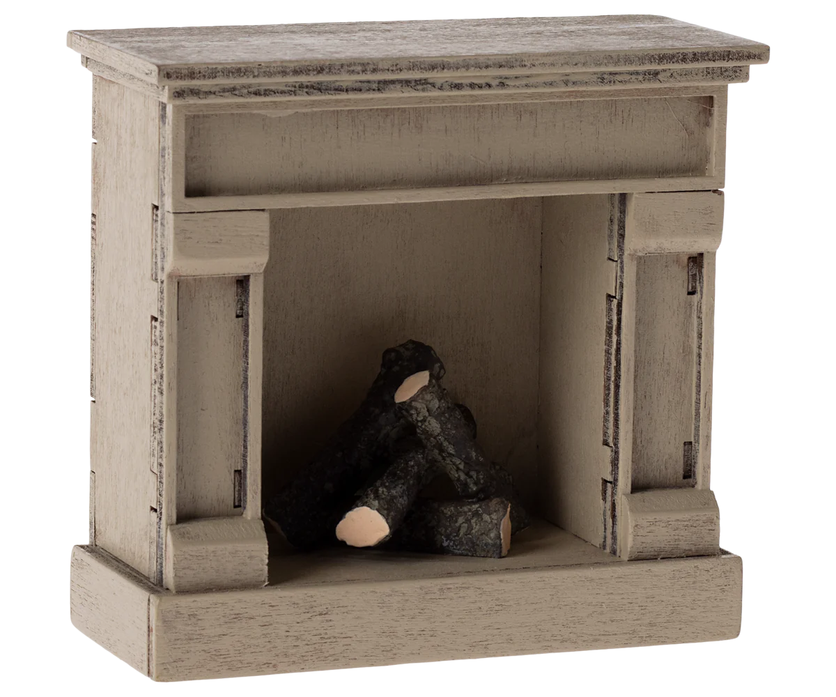 Fireplace, Mouse, Off White, by Maileg