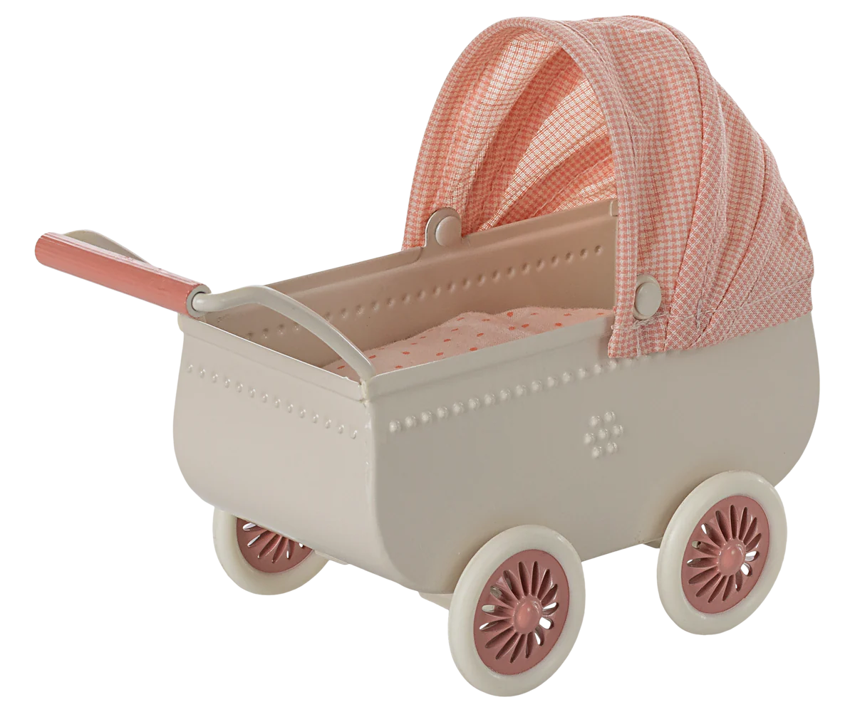 Mouse Pram (Stroller), Coral, by Maileg