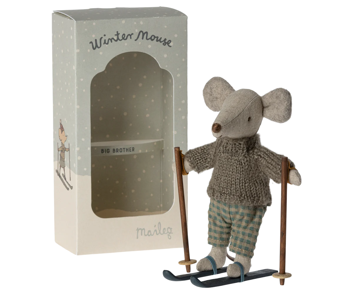 Winter Mouse with Ski Set, Big Brother, by Maileg