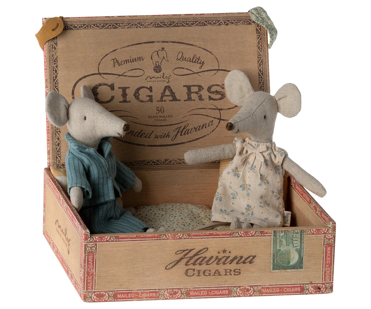 Mum and Dad Mice in Cigar Box, by Maileg