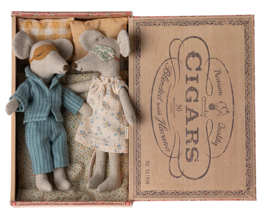 Mum and Dad Mice in Cigar Box, by Maileg