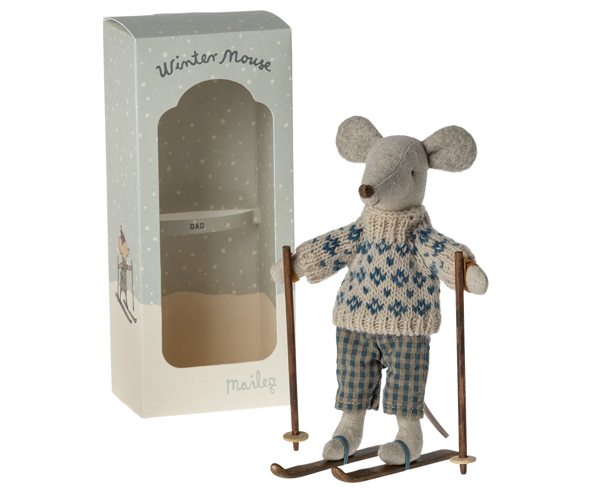 Winter Mouse with Ski Set, Dad, by Maileg