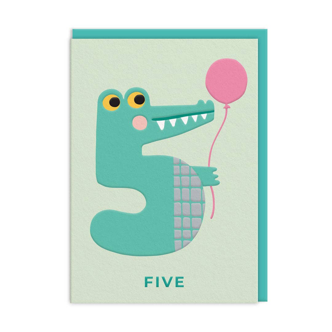 Number 5 Alligator Birthday Card
