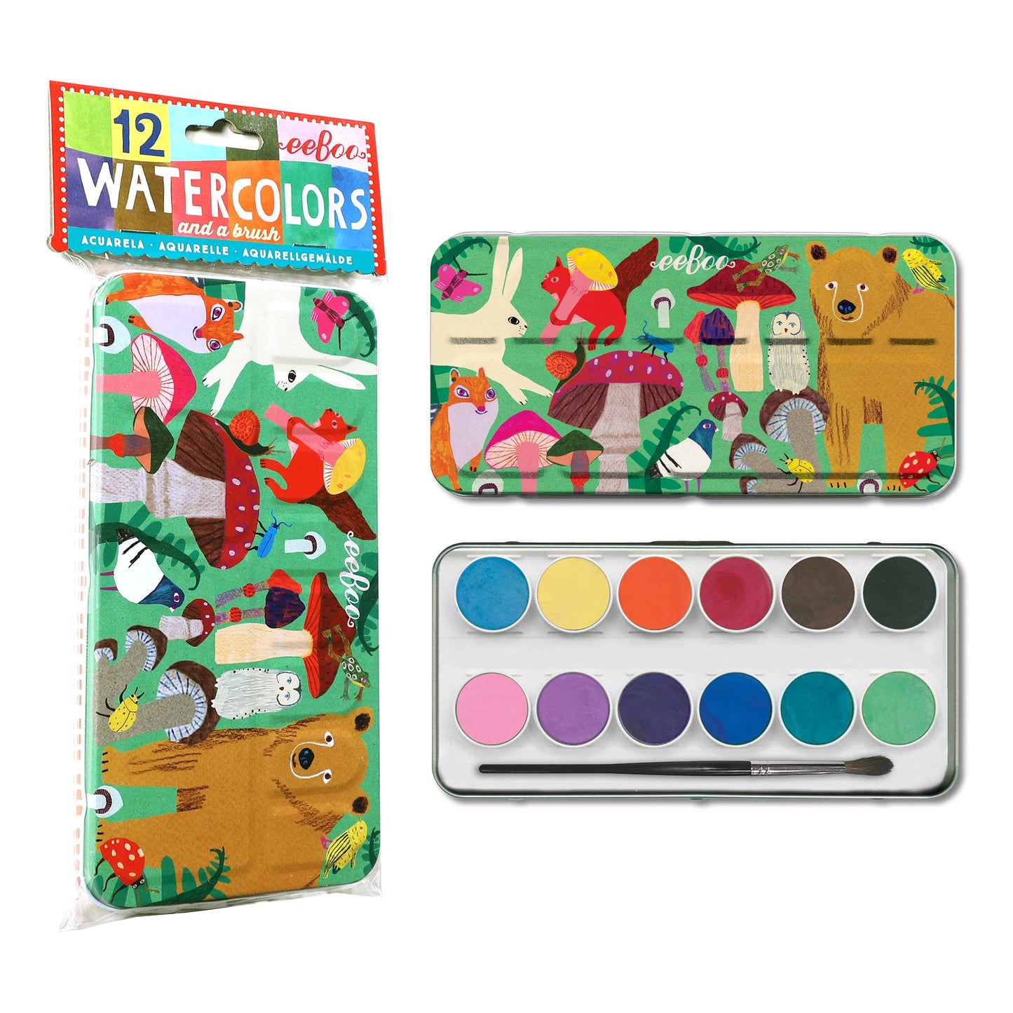 Mushrooms - Watercolor Paint Tin by eeBoo