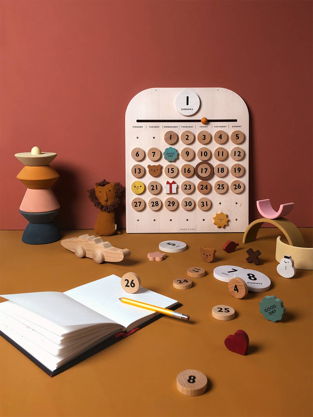 My Calendar, Wooden Perpetual Calendar - Moon Picnic