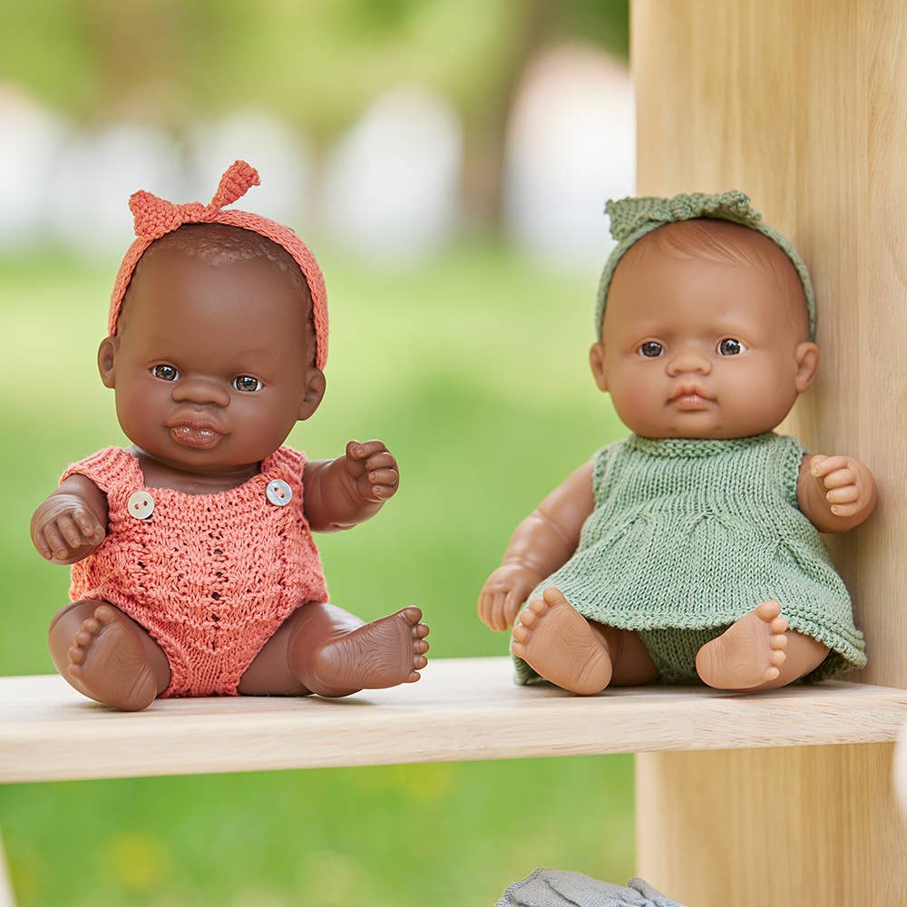 Miniland Newborn Baby Doll Dark Skin Tone Boy 8 1/4"