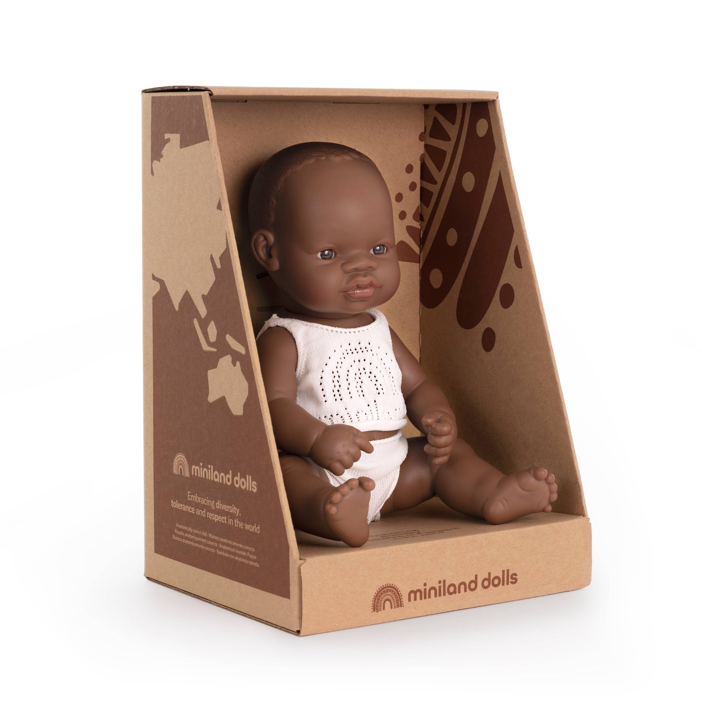 Miniland Baby Doll Dark Skin Tone Boy 12 5/8"