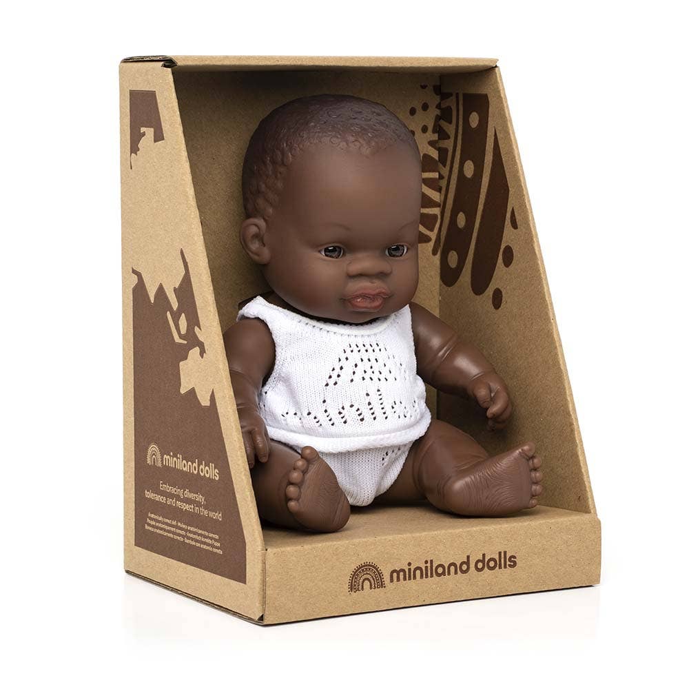 Miniland Newborn Baby Doll Dark Skin Tone Boy 8 1/4"