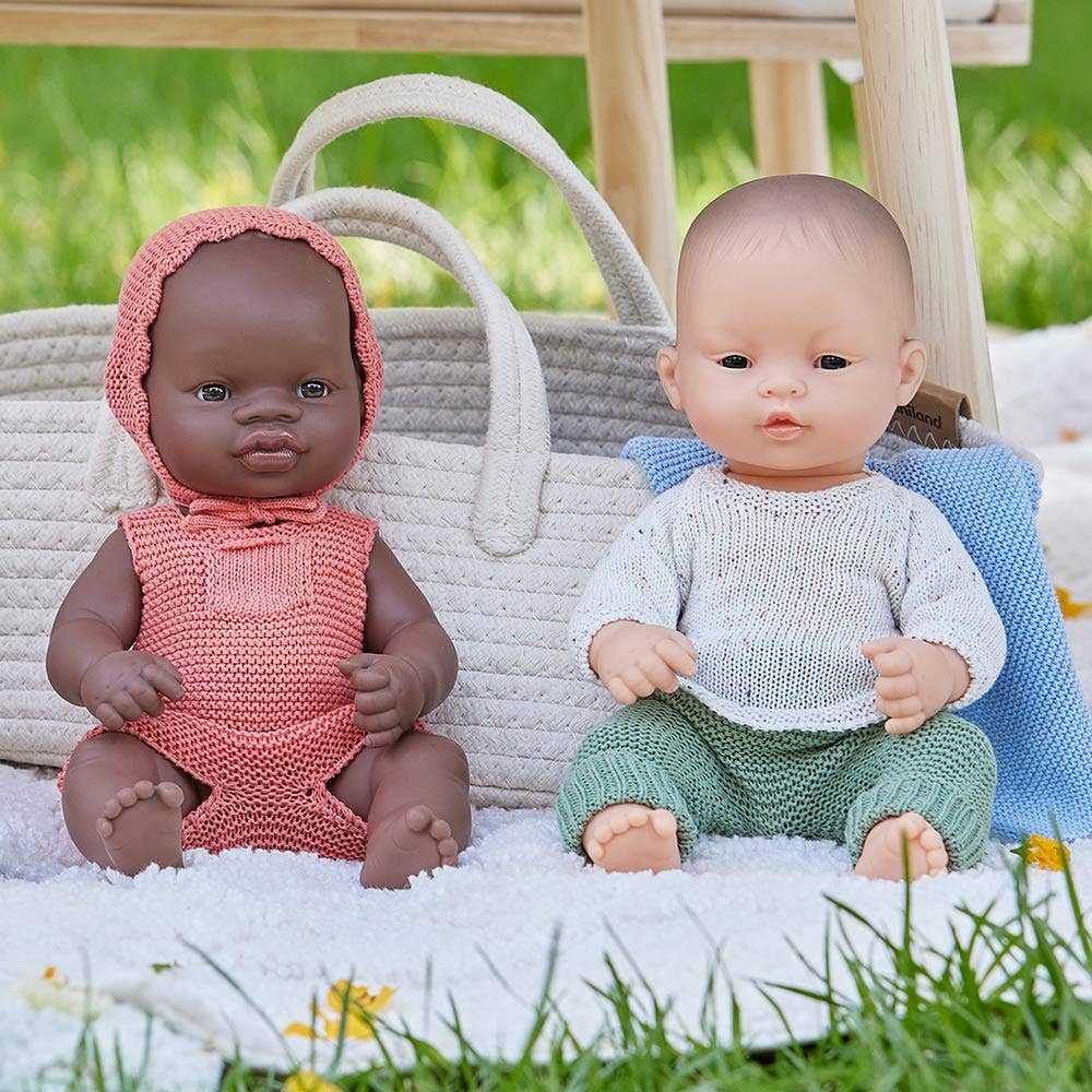 Miniland Baby Doll Dark Skin Tone Girl 12 5/8"