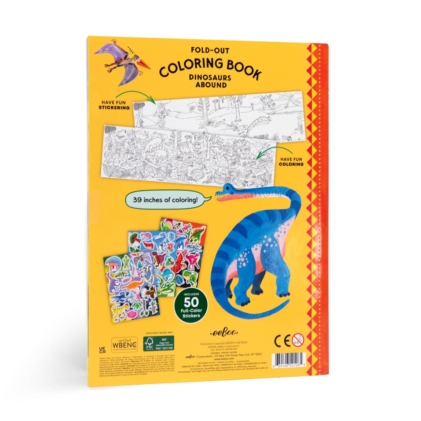 Dinosaurs Abound Fold-Out Coloring Book with Stickers by eeBoo