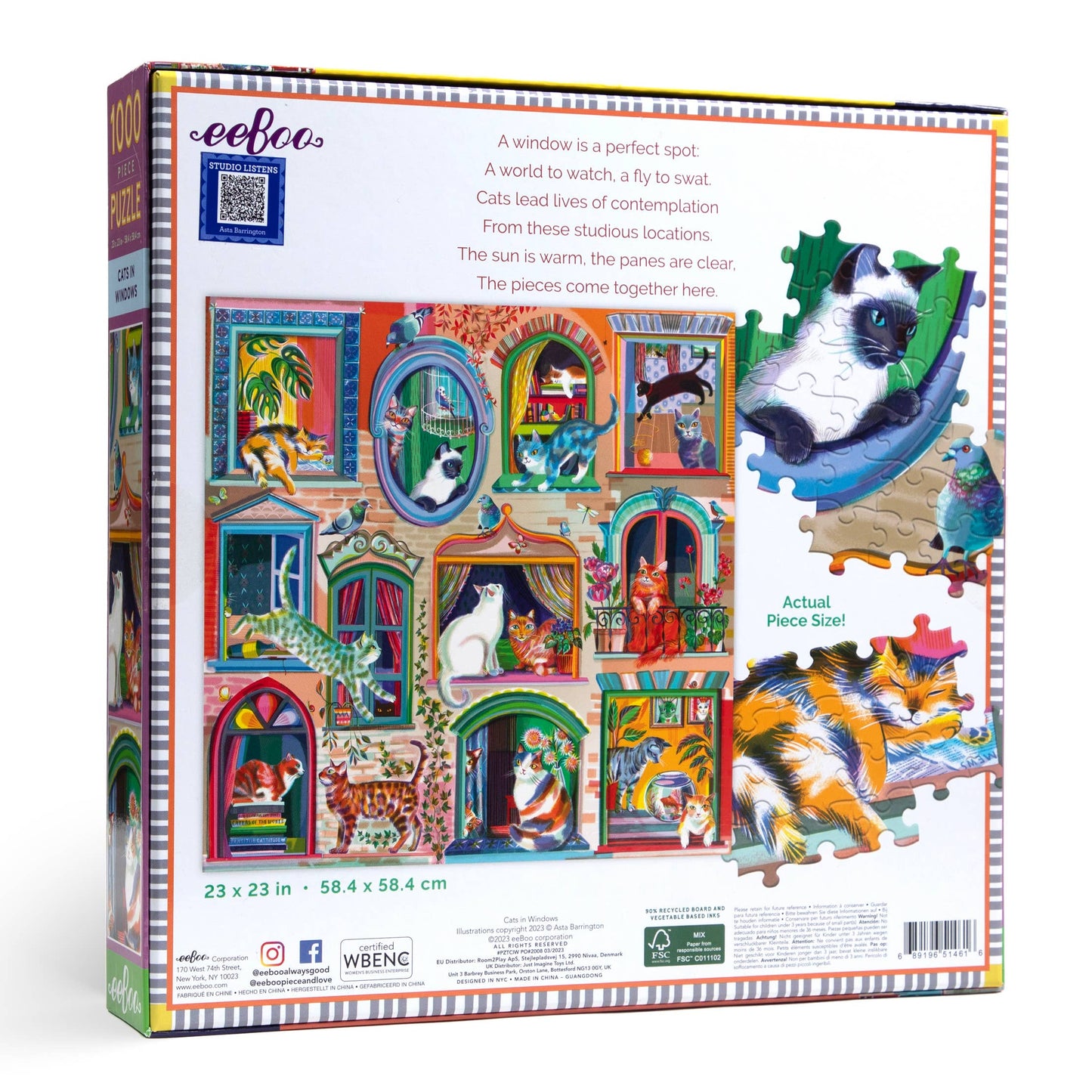 Cats in Windows 1000 Piece Square Puzzle by eeBoo