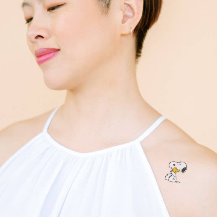 Snoopy Hugs Woodstock Tattoo Pair