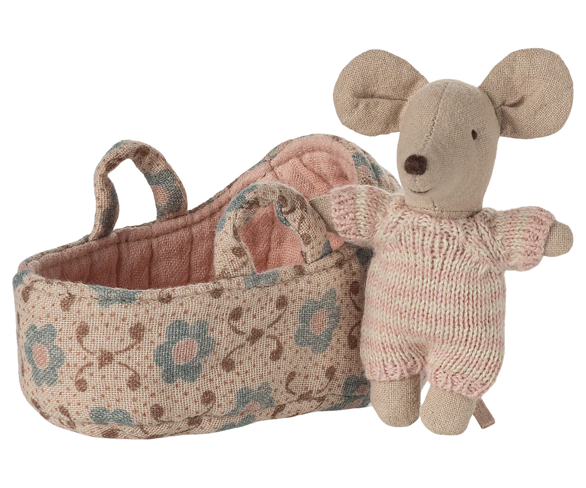 Baby Girl Mouse in Carry Cot by Maileg