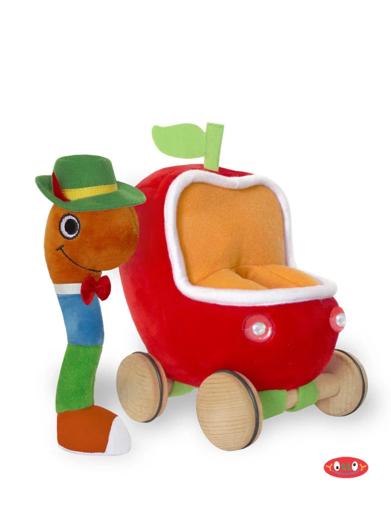 Lowly Worm Soft Toy with Apple Car