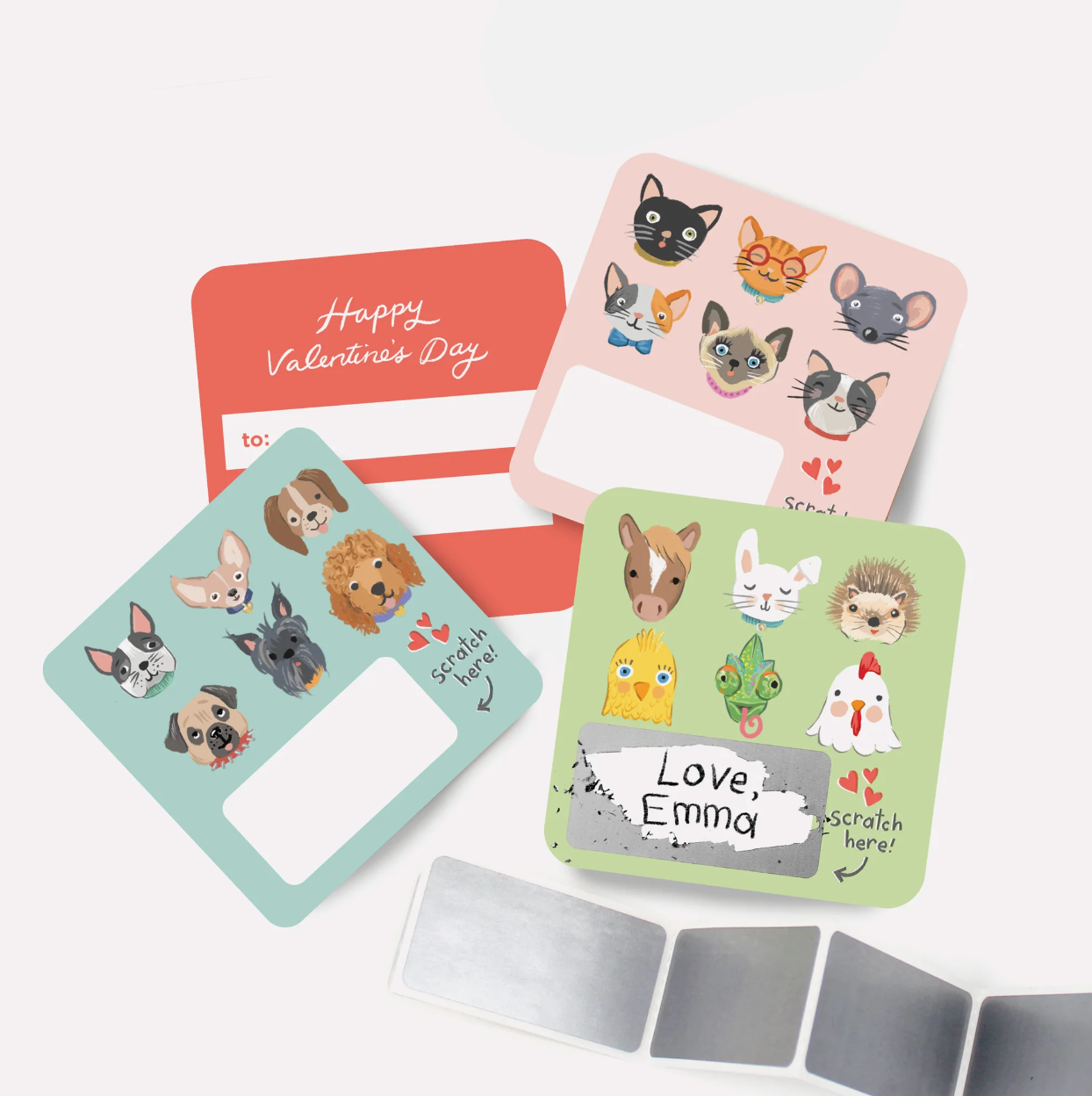 Scratch-off Valentine Cards - Pet Faces