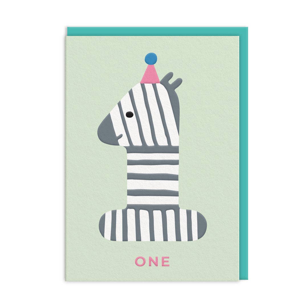 Number 1 Zebra Birthday Card