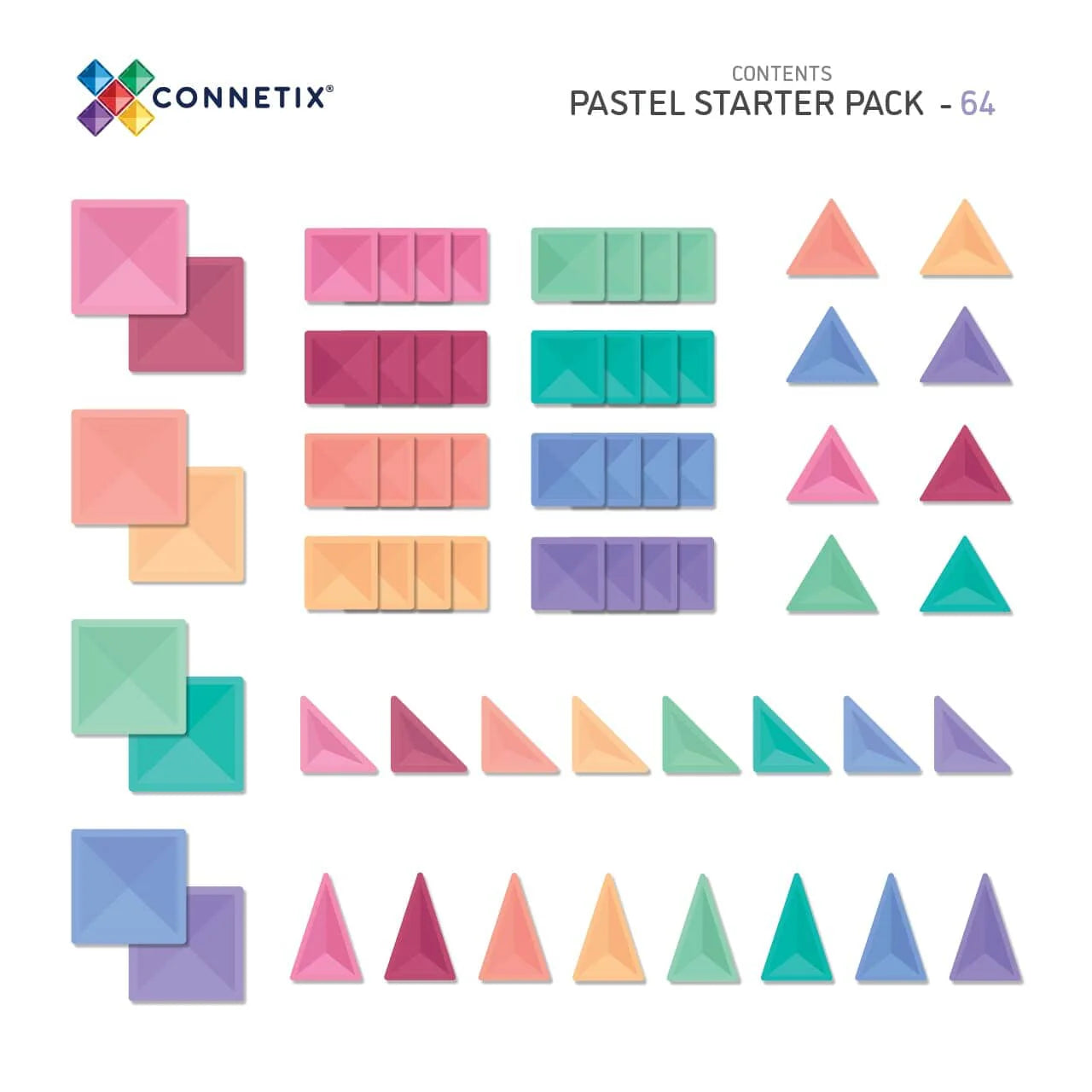 Pastel Starter Pack, 64 Pieces - Connetix