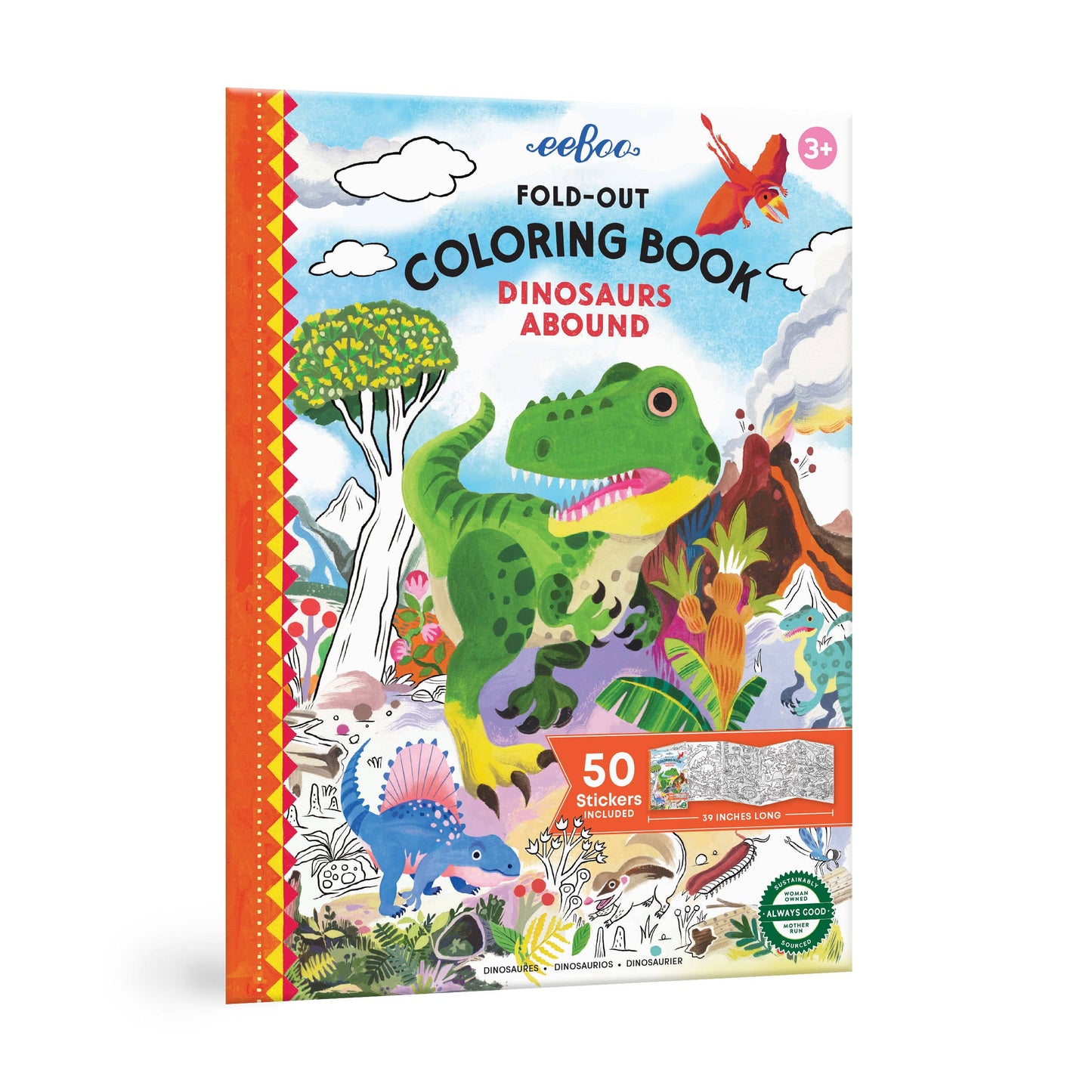 Dinosaurs Abound Fold-Out Coloring Book with Stickers by eeBoo