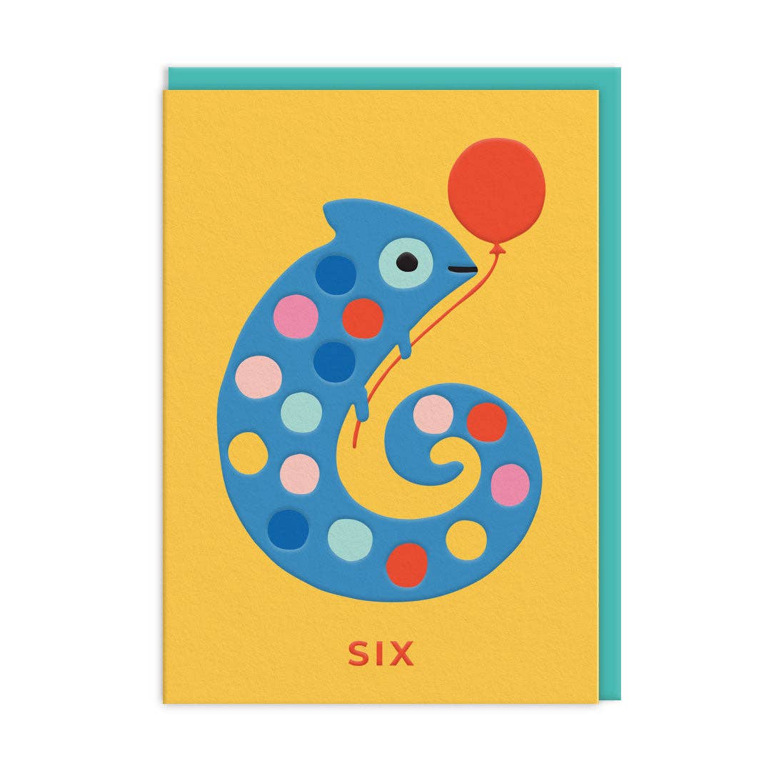 Number 6 Chameleon Birthday Card