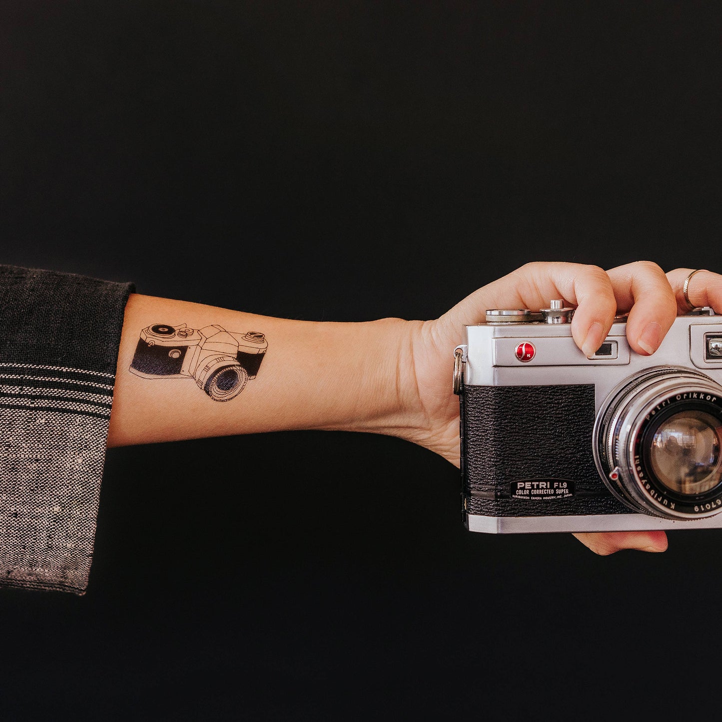 Classic Camera Temporary Tattoo Pair