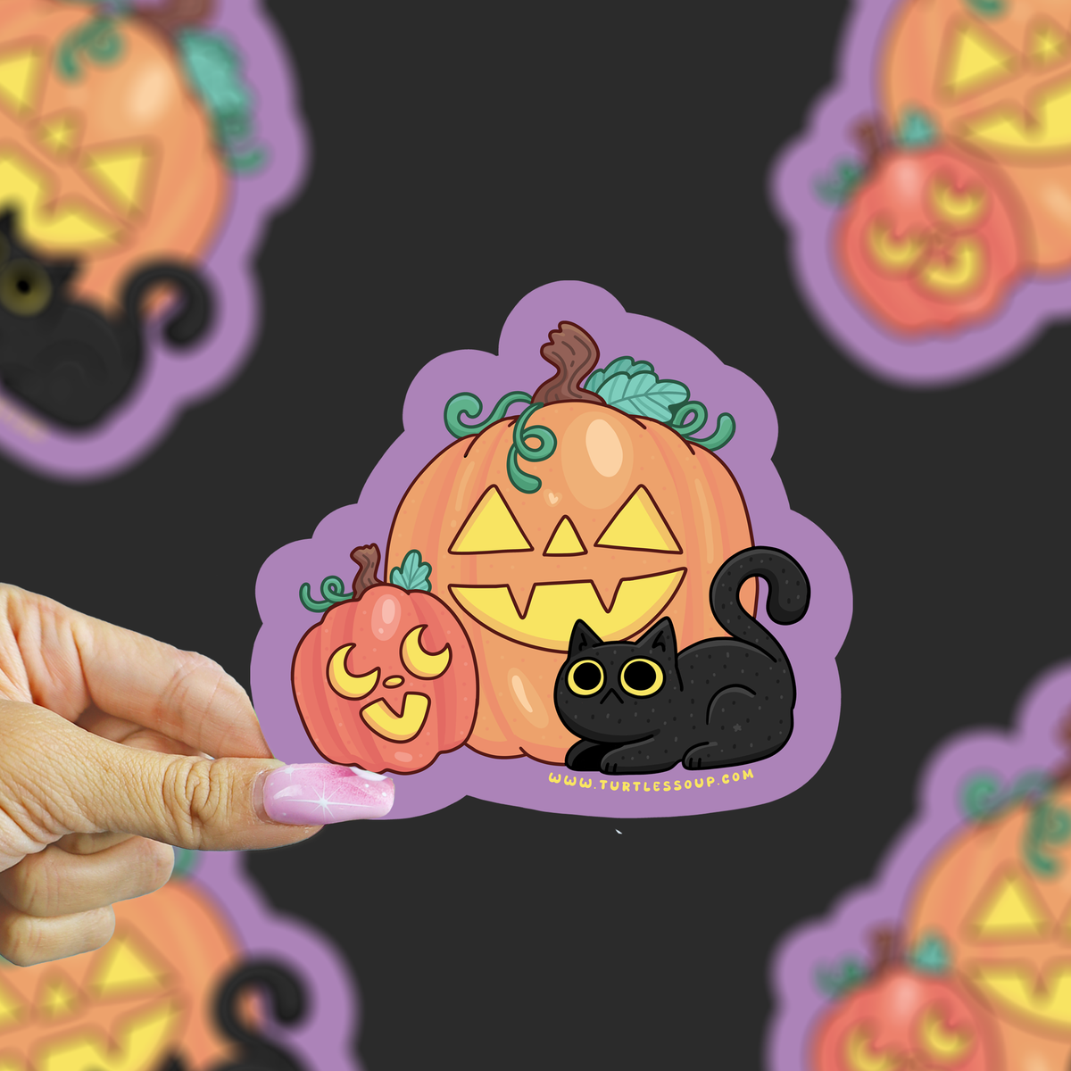 Pumpkin and Black Cat Cute Halloween Vinyl Sticker