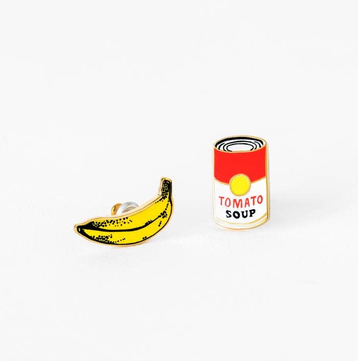 Andy Warhol Pop Art Banana and Soup Earrings - Yellow Owl Workshop