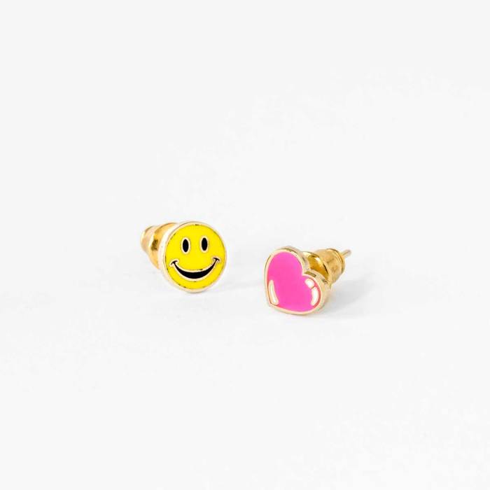 Happy Face and Heart Earrings - Yellow Owl Workshop