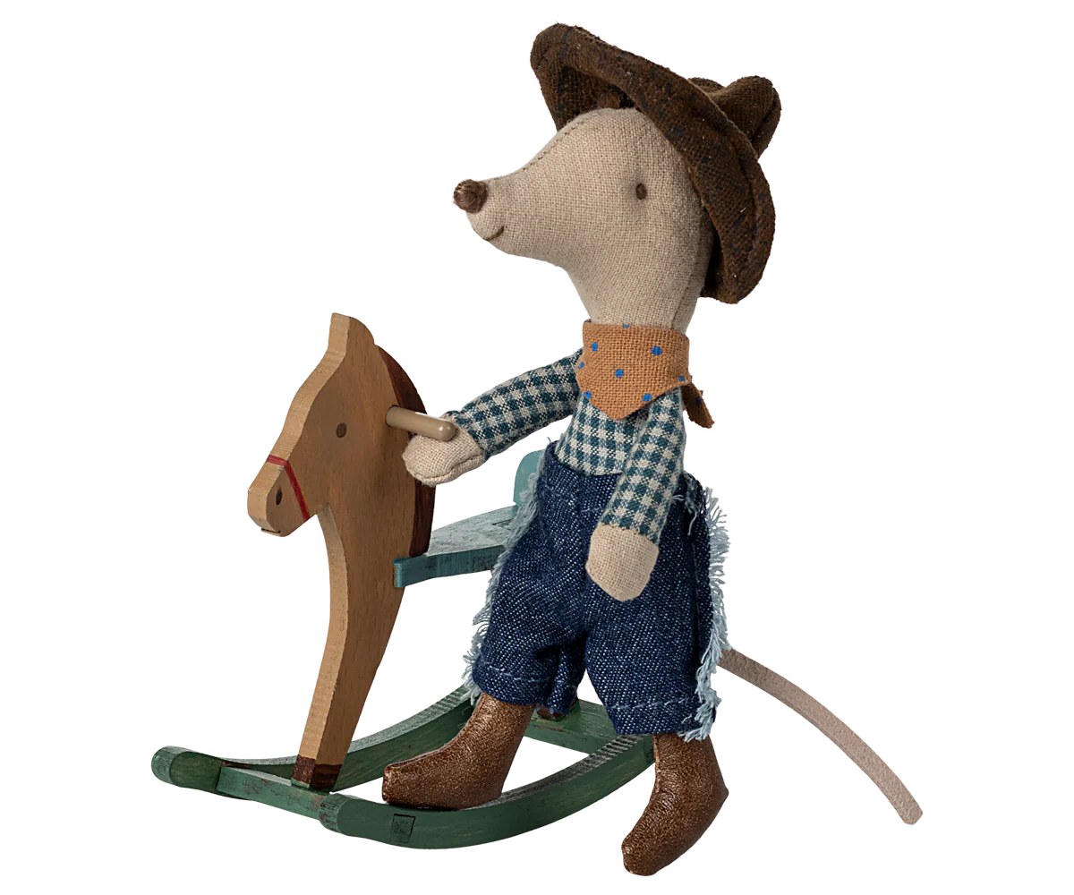 Cowboy mouse on rocking horse, Little brother, by Maileg