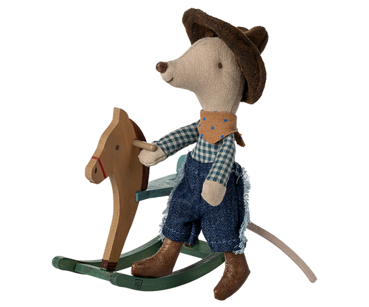 Cowboy mouse on rocking horse, Little brother, by Maileg
