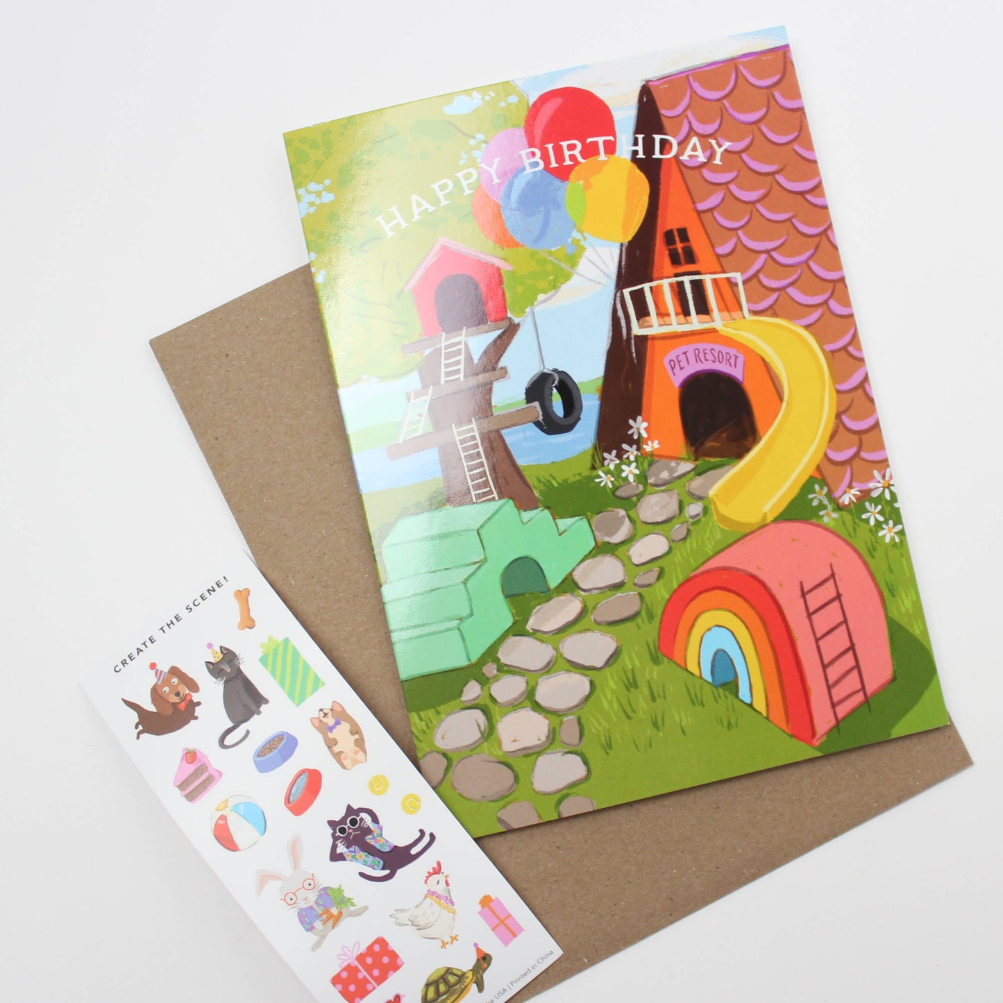 Sticker Scene Card - Pet Resort Birthday