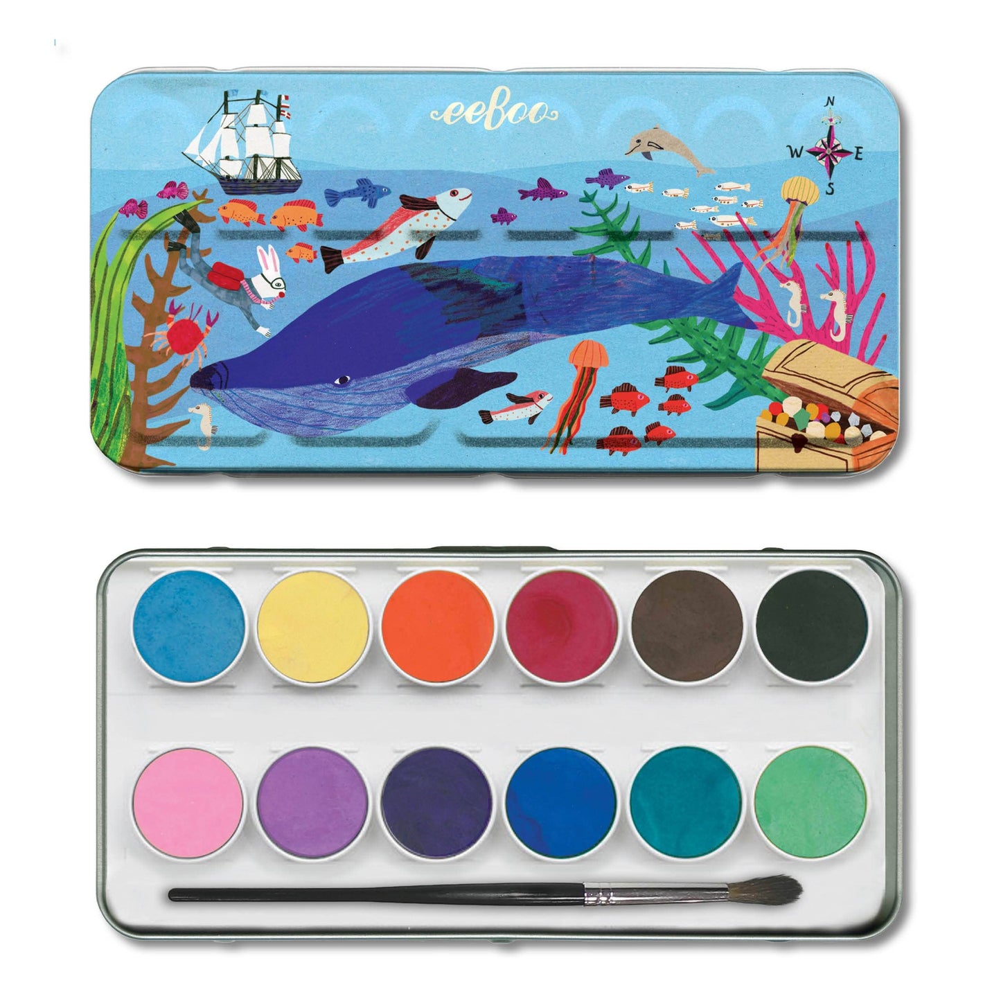 In The Sea 12 Watercolors Tin by eeBoo
