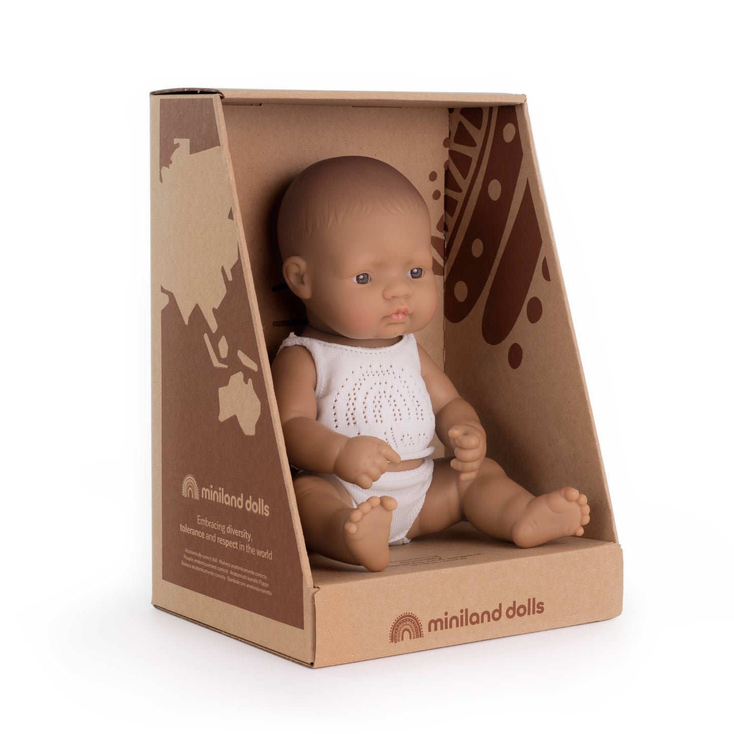 Miniland Baby Doll Medium Skin Tone Girl 12 5/8"