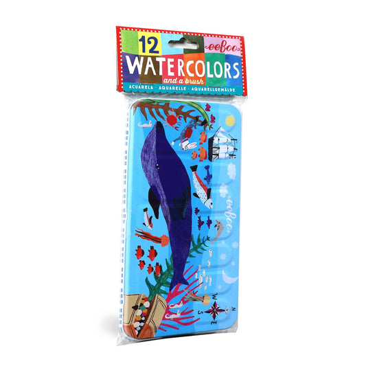 In The Sea 12 Watercolors Tin by eeBoo