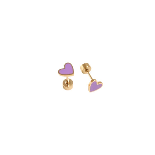 Purple Enamel Heart Stud Earring