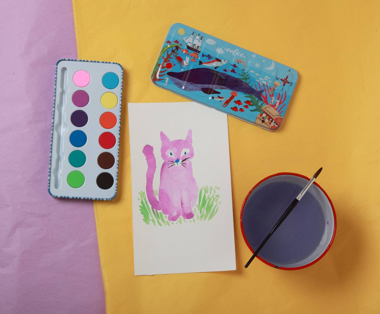 In The Sea 12 Watercolors Tin by eeBoo