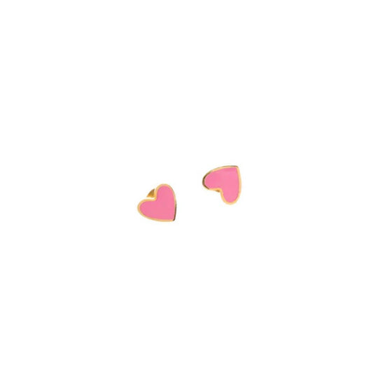 Pink Enamel Heart Stud Earring
