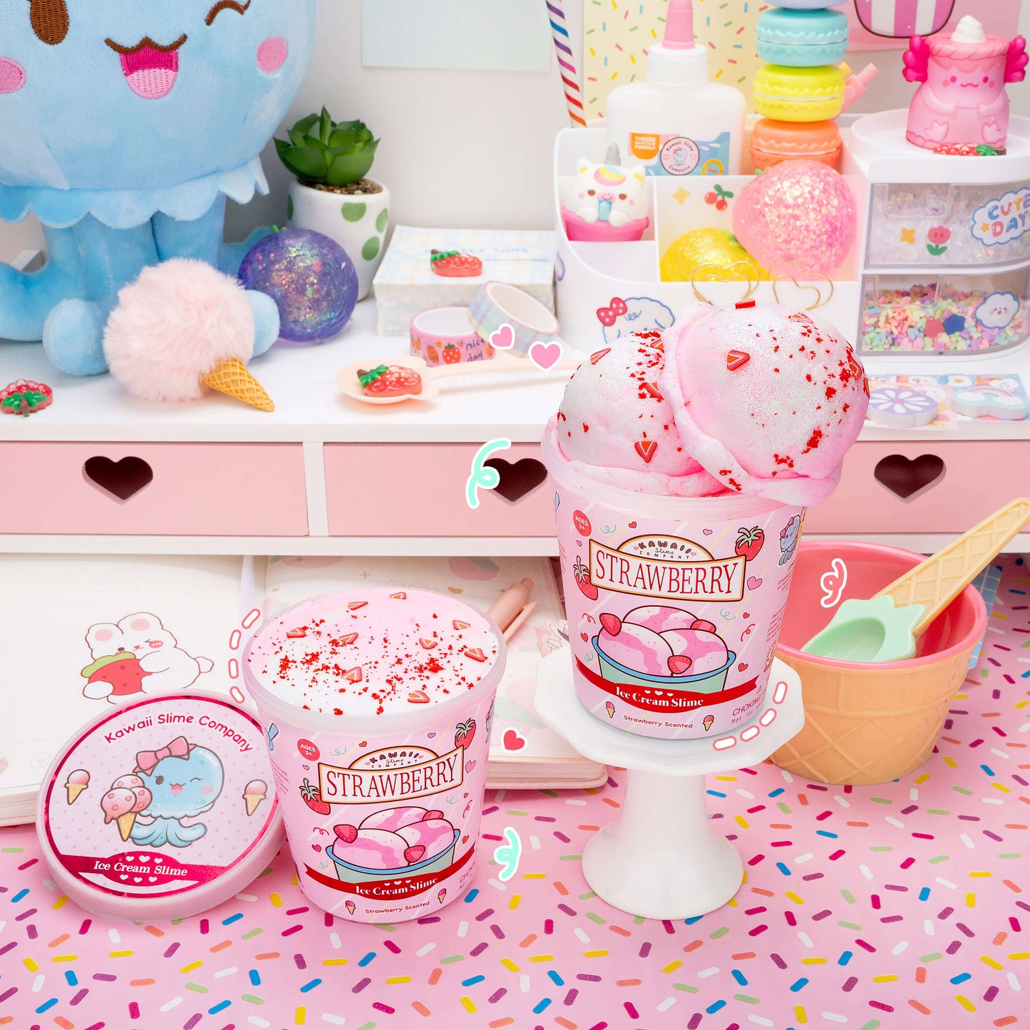 Strawberry Scented Ice Cream Pint Slime by Kawaii Slime Company