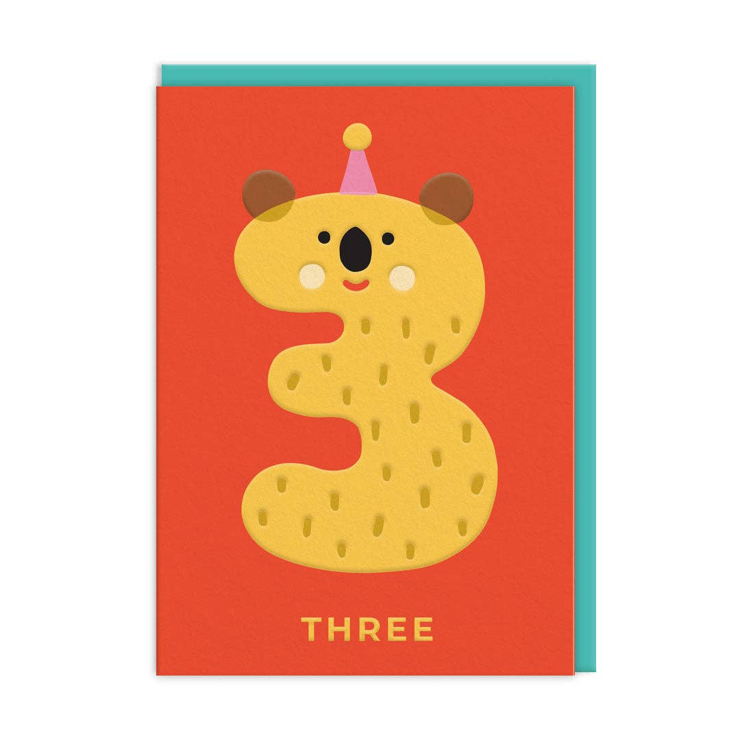 Number 3 Koala Birthday Card