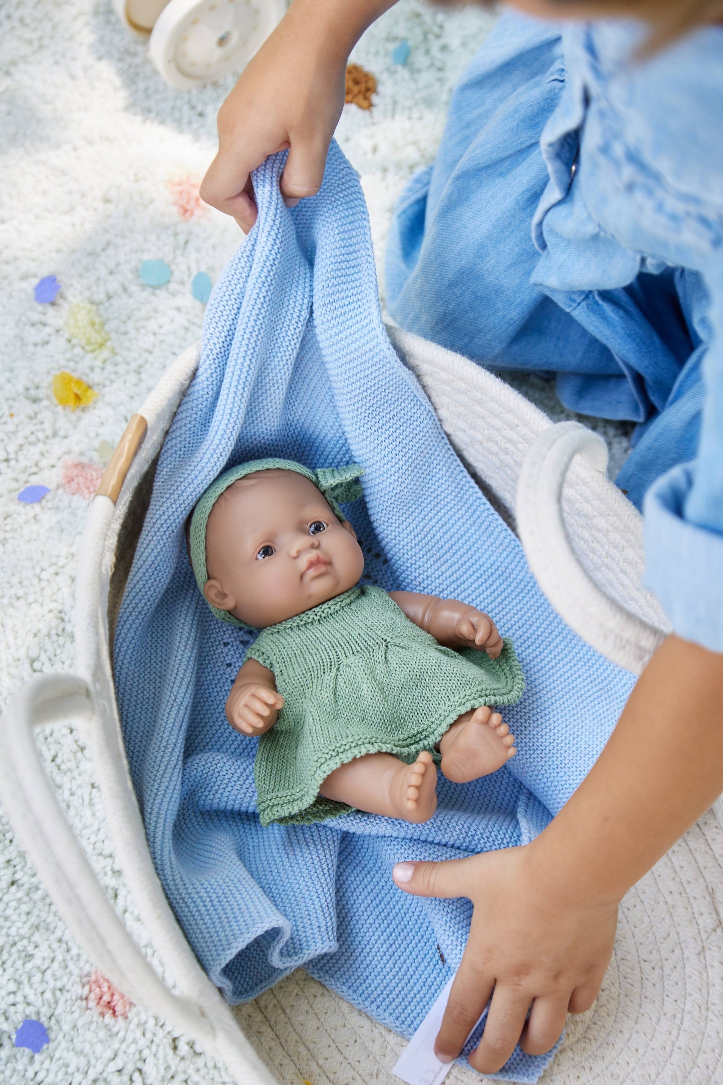 Baby Blue Knitted Blanket for Dolls