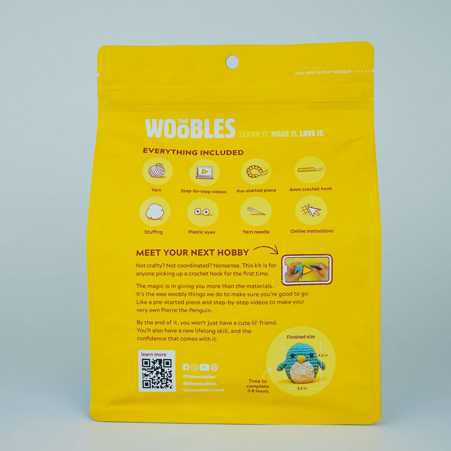 The Woobles Pierre the Penguin Beginner Crochet Kit