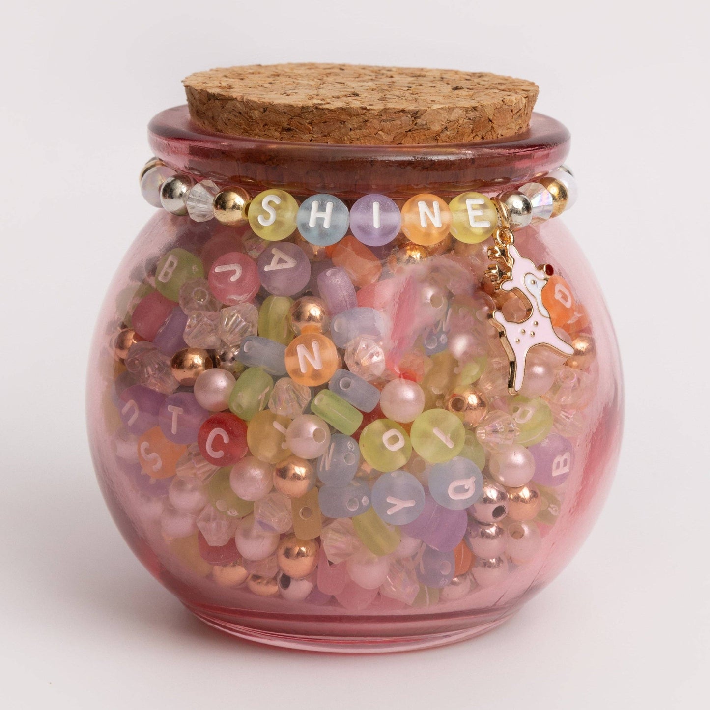 Pink Reindeer Letters & Pearls Bead Jar