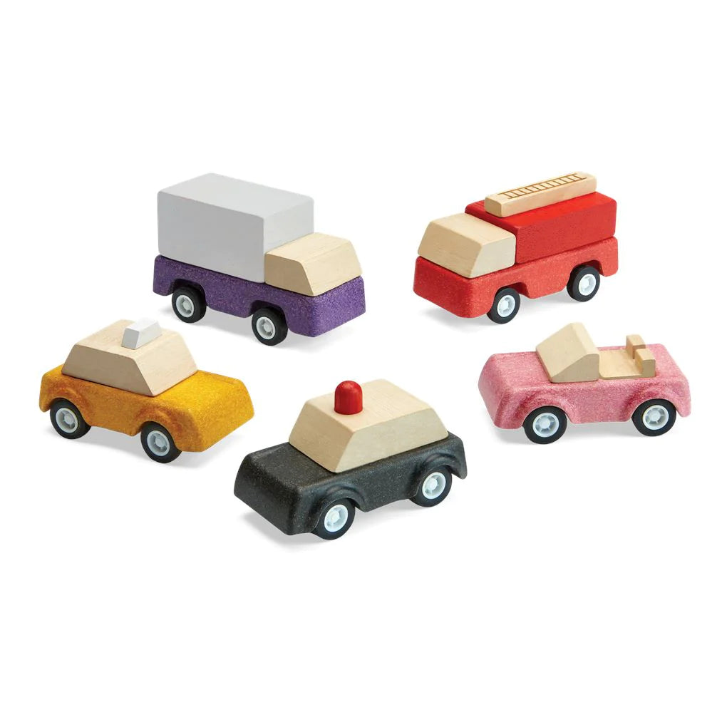 PlanWorld Toy Vehicle Set - Police Car, Fire Truck, Car, Taxi, Truck