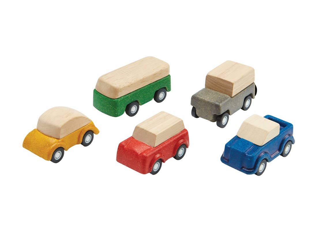 PlanWorld Toy Cars Set - Car, SUV, Bus, Truck, and Wagon by PlanToys