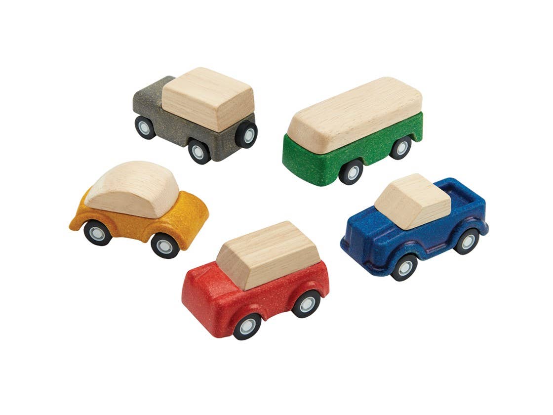PlanWorld Toy Cars Set - Car, SUV, Bus, Truck, and Wagon by PlanToys