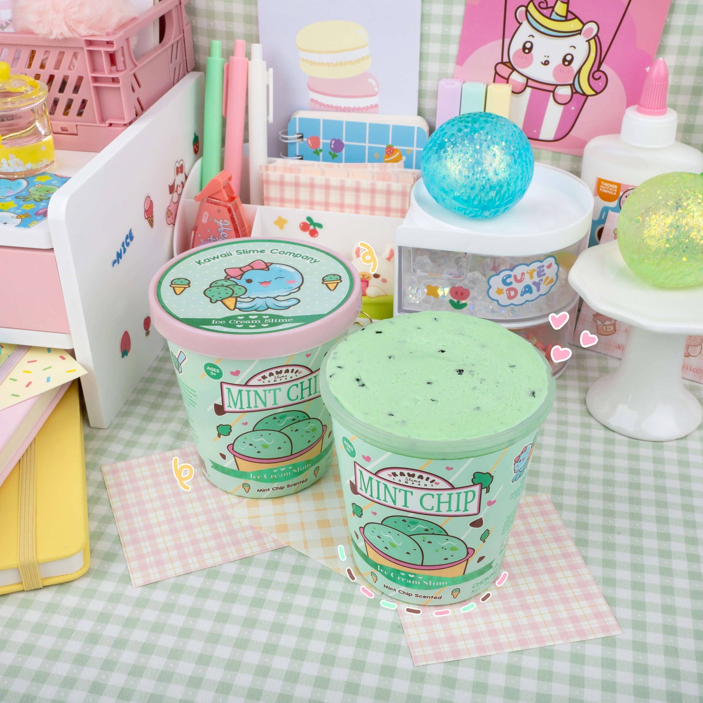 Mint Chip Scented Ice Cream Pint Slime by Kawaii Slime Company