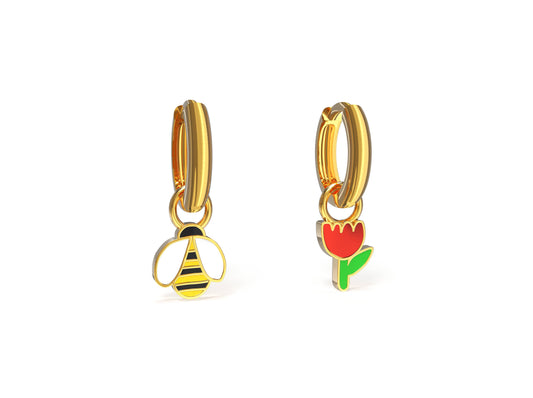 Honeybee & Flower Hoop Earrings - Yellow Owl Workshop