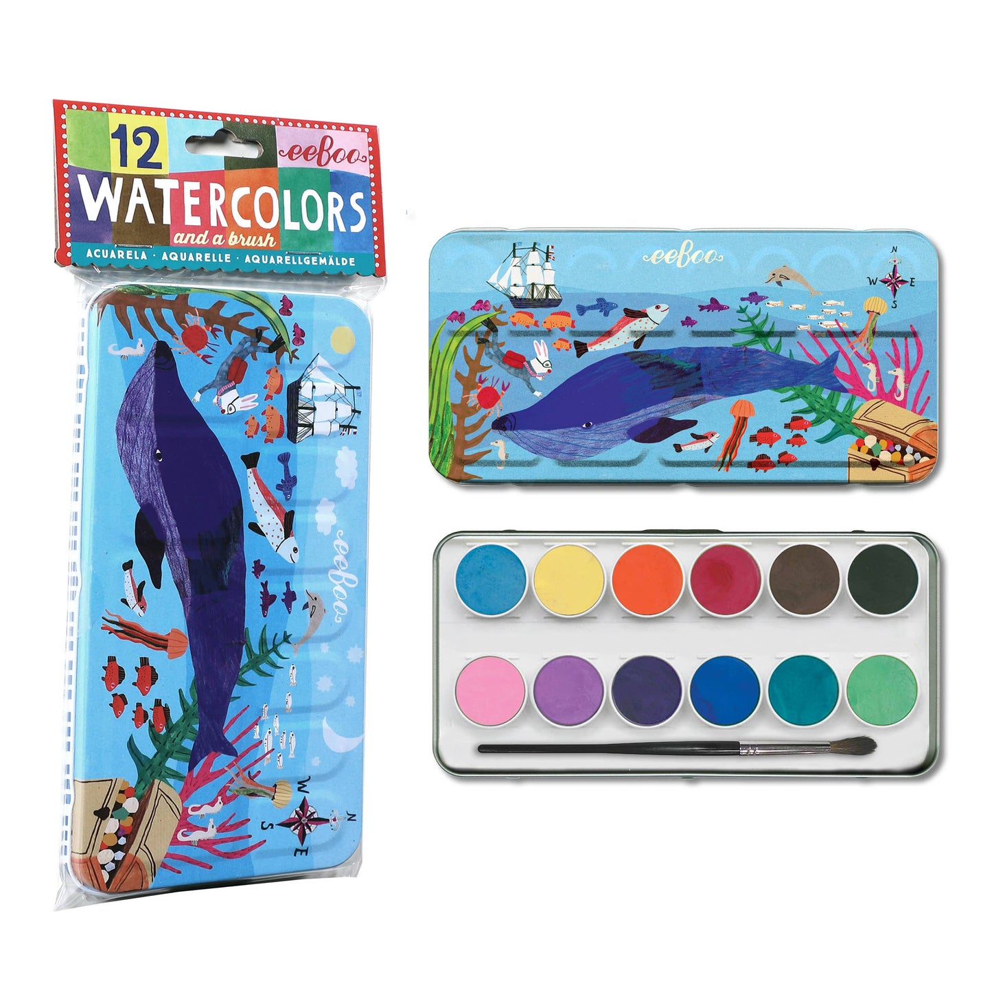 In The Sea 12 Watercolors Tin by eeBoo