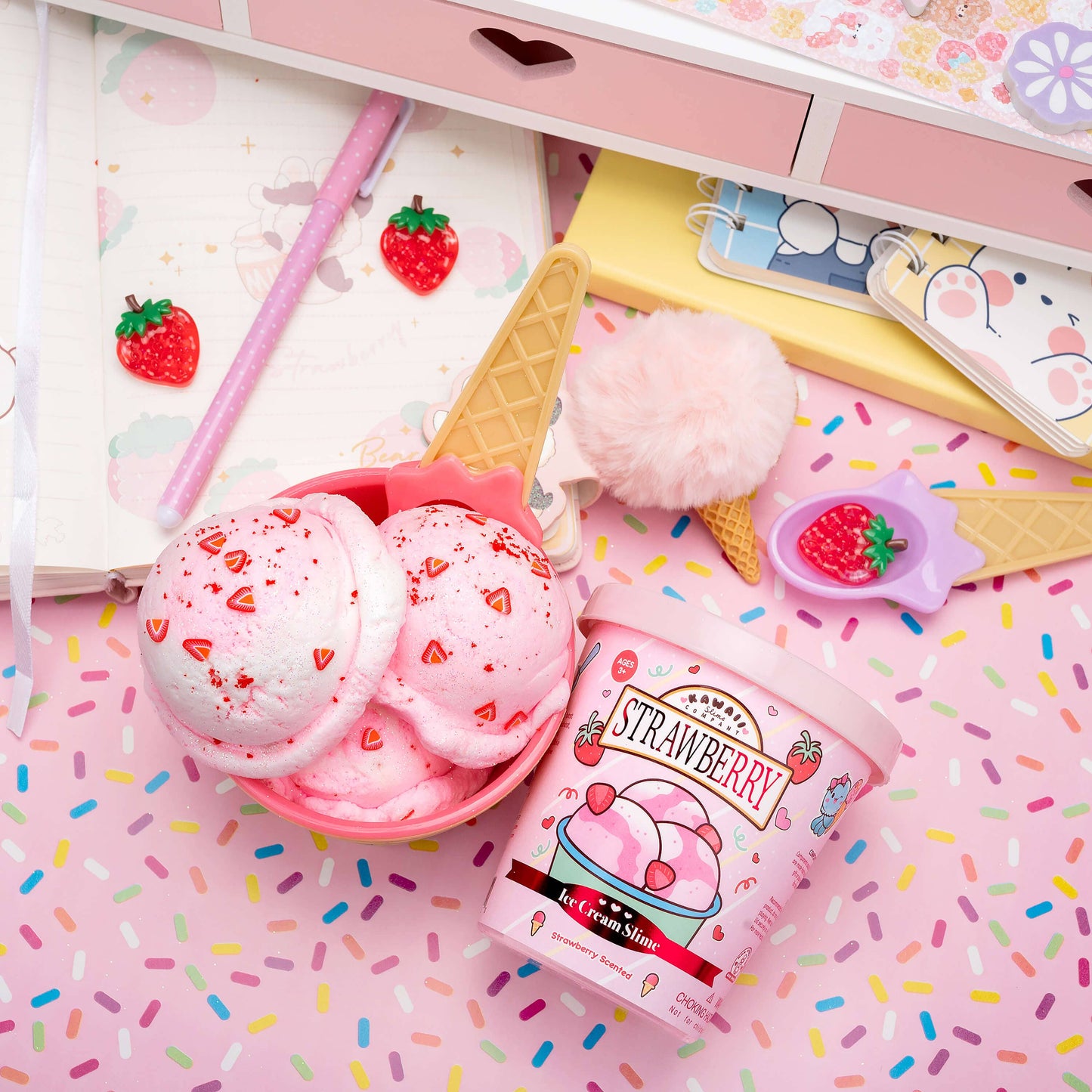 Strawberry Scented Ice Cream Pint Slime by Kawaii Slime Company